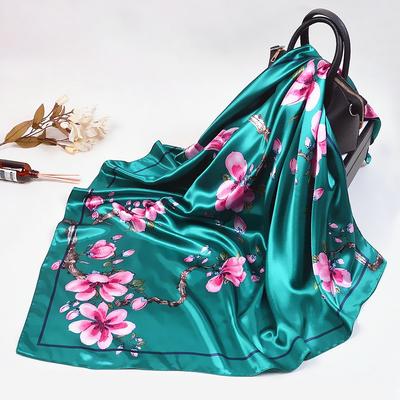 Fazzoletto da donna Sciarpa da collo con stampa floreale Scialli e involucri Sciarpe Hijab in raso di seta per donna 90 cm