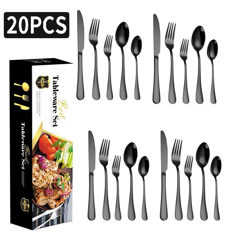 Stainless Steel Tableware Suit Steak Knife, Fork and Spoon Five Main Pieces Stainless Steel Tableware 20 Pieces Suit