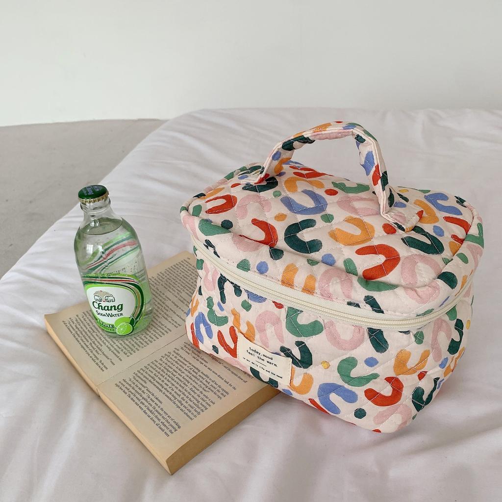 Floral Prints Women's Cosmetic Bag Cases Cotton Fabric Ladies Small Storage Bags Casual Cute Female Box Colorful Handbags