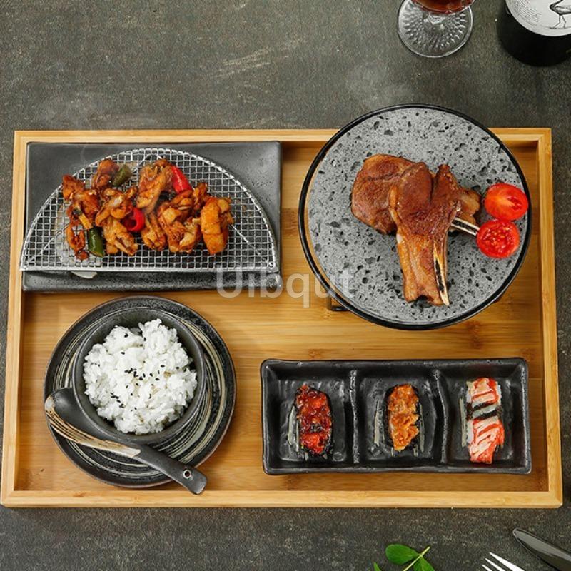 Japonský kulatý lávový kámen alkoholový gril vysokoteplotní kamenná deska BBQ gril komerční pro jednu osobu steaková deska bivak