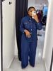 Women's Retro Denim Lapel Cardigan & Straight-Leg Pants Set