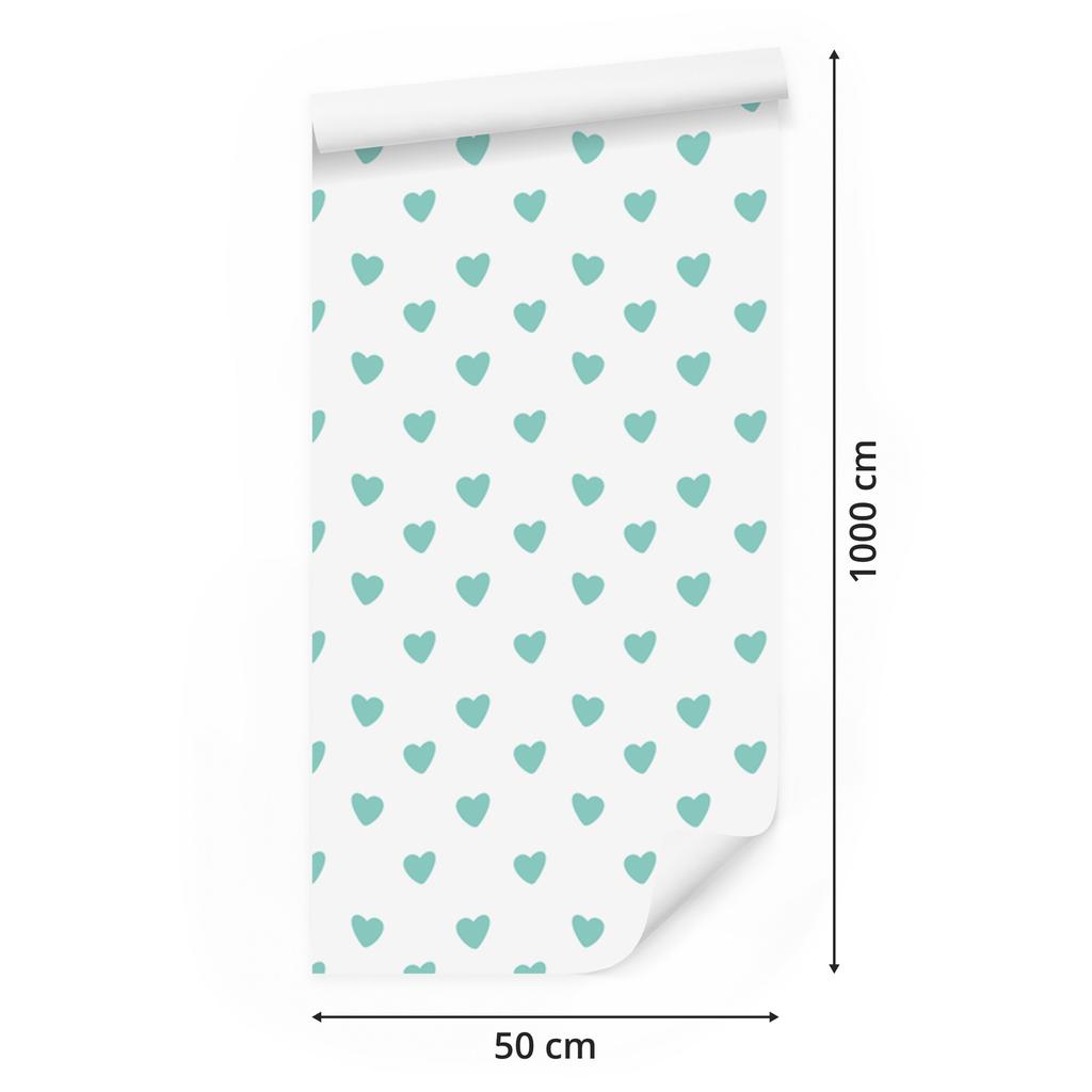 Heart Wallpaper White, Mint and Sea Blue 50x1000