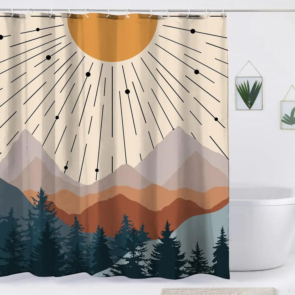 VIKAMA Minimalist Style Shower Curtain, Bathtub Dry-Wet Separation Shower Curtain Waterproof Hanging Curtain Fabric