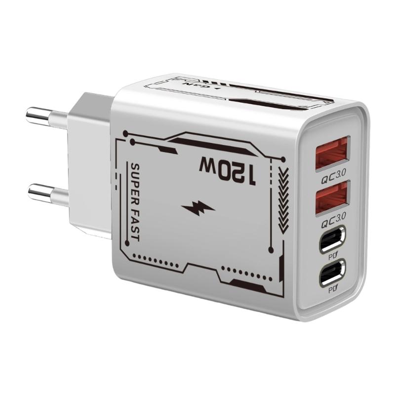 

European Travel Charger 120W Two PD USB Fast Charging For Phones Tablets Laptops білий