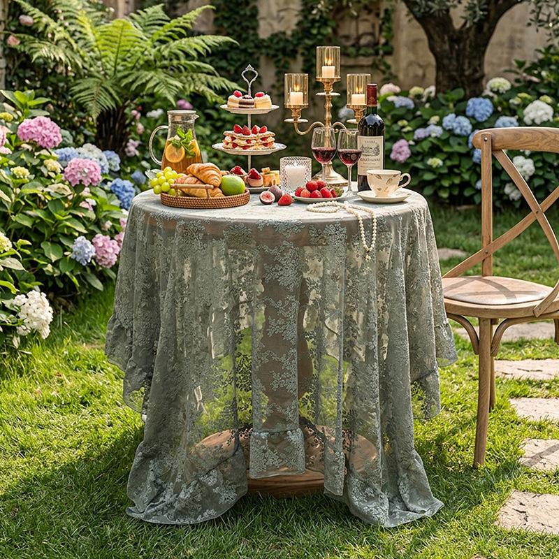French Style Lace Table Cloth Elegant Floral Embroidered Table Cover Vintage Tablecloth for Wedding Garden Dining Table Decor