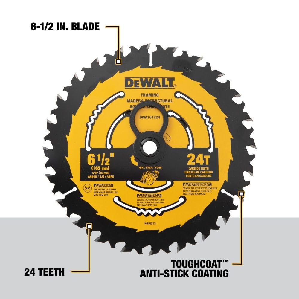 Circular Saw Blade, Tungsten Carbide, 24 Teeth, 6-1/2-In. DWA161224