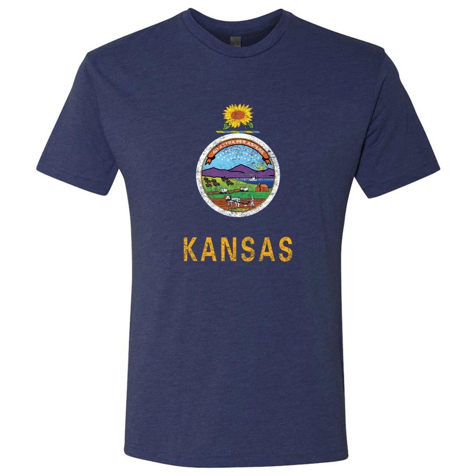 Kansas Flag State Pride Triblend Mens T-Shirt - Vintage Navy L