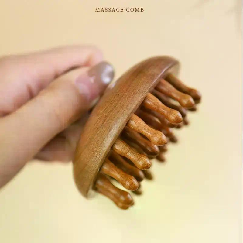 Multi-Functional Wood Therapy Massage Comb Scalp Head Massager Natural Garapa Circular Tooth Guasha Scraping Body Massager