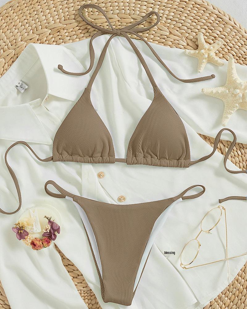 Euro-American Lace-Up Halter Triangle Bikini Set - Sexy Beach Swimsuit