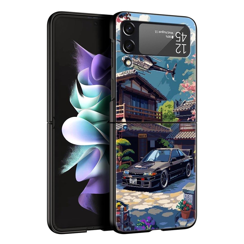 Phone Case for Samsung Galaxy Z Flip 3 4 5 6 Folding Black Shell JDM Tokyo Drift Sports Car For Samsung Z Flip4 Flip5 PC Cover