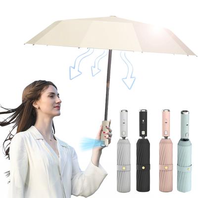 Guarda-chuva Dobrável com Ventilador 3 Velocidades Ajustáveis Recarregável por USB Proteção UV