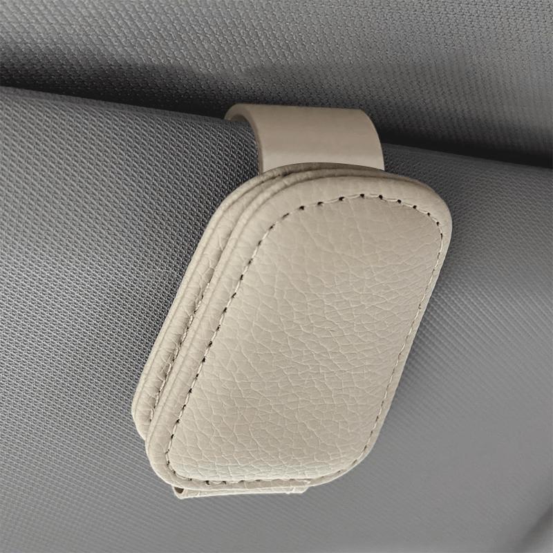 Car Glasses Holders - Magnetic Faux Leather Clip for Eyewear on Car Visor - Organizer for Glasses, Cards, And Tickets