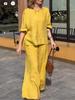 2025 Women's Solid Color Cotton-Linen Summer Set: Loose Casual Two-Piece with Long Pants