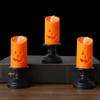 3pcs Halloween Pumpkin LED Candle Holder Set Flameless Night Light Electronic Decorative Tabletop Ornament for Home Party Bar Decor