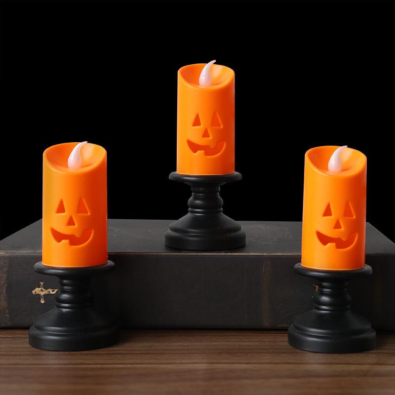 3pcs Halloween Pumpkin LED Candle Holder Set Flameless Night Light Electronic Decorative Tabletop Ornament for Home Party Bar Decor