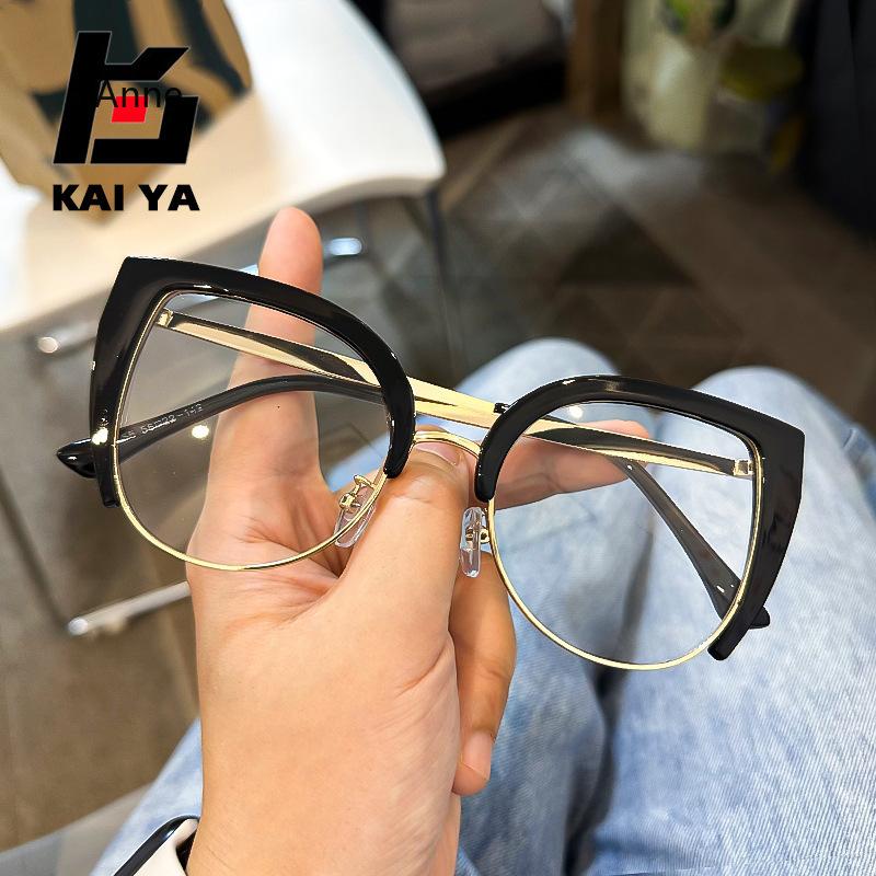 Men Anti Blue Light Presbyopia Eyeglasses Women Oversized Cat Eye Reading Glasses Fashion Metal Half Frame Hyperopia Eyewear
