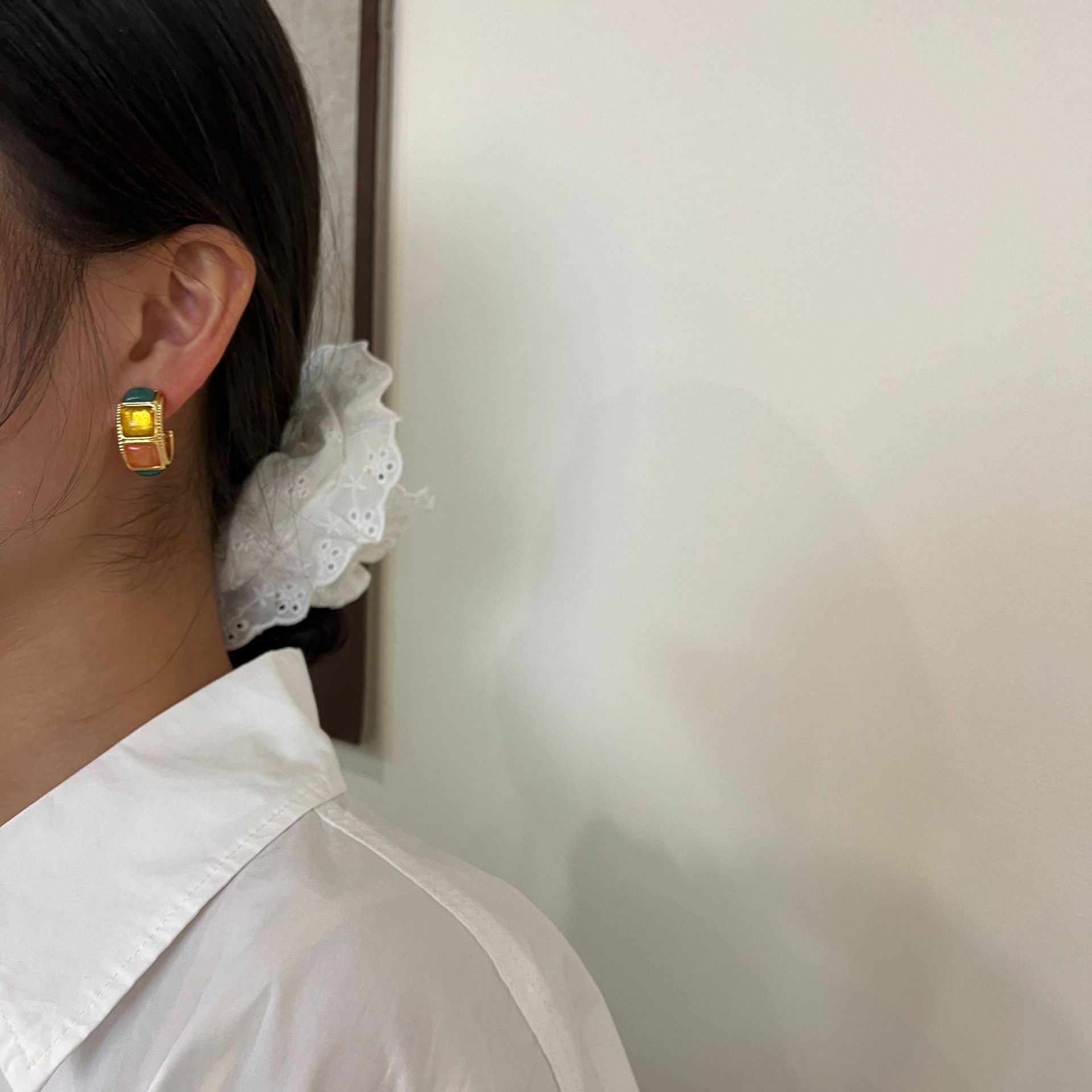 

Retro court gem ring earrings temperament light luxury fashion personality unique sense niche design sense women