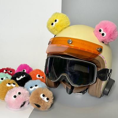 2Pcs Car Motorcycle Helmet Decoration Soft Plush Ball with Big Eyes For Motocross Full Face Off Road Helmet Sticker