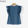 ZANZEA Women Summer Round Neck Layered Ruffle Short Sleeve Lace Blouses