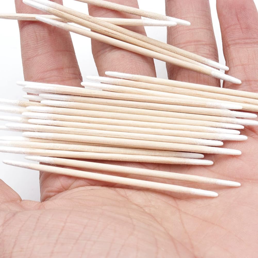 100Pcs 7cm/2.75inch Long Double Pointed Tip Cotton Swabs with Wooden Sticks Cleaning Swabs Buds Cosmetic Tipped Applicator for Makeup Eyebrow Tattoo