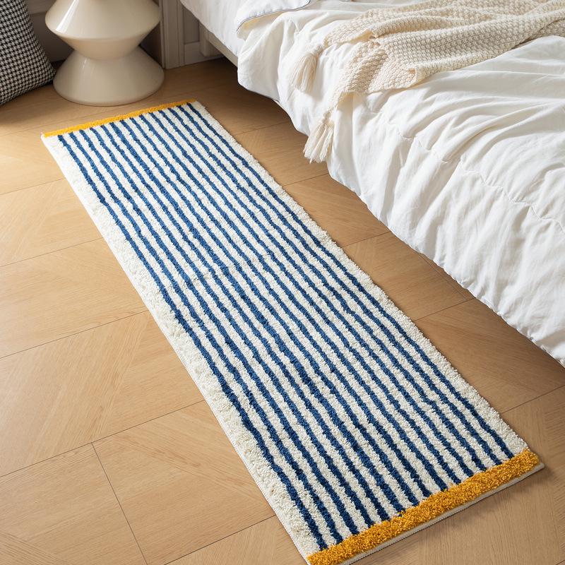 Thickened Anti-Slip Bedroom Rug: Flocked, Wear-Resistant, Water-Absorbent Foot Pad with Simple Striped Design