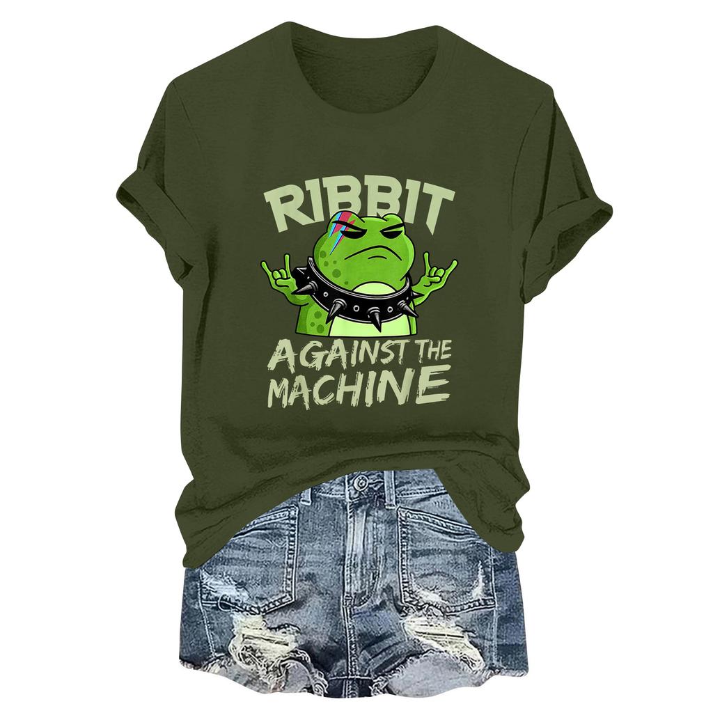 Women's Fashion Casual Printed Round Neck Short Sleeved Pullover T-Shirt Top