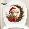 Bathroom Renovation Decor Christmas Sheep Toilet Stickers, Self-Adhesive Lamb Lid Decals, Waterproof Easy Peel Stickers Xmas for Tank Tile Home