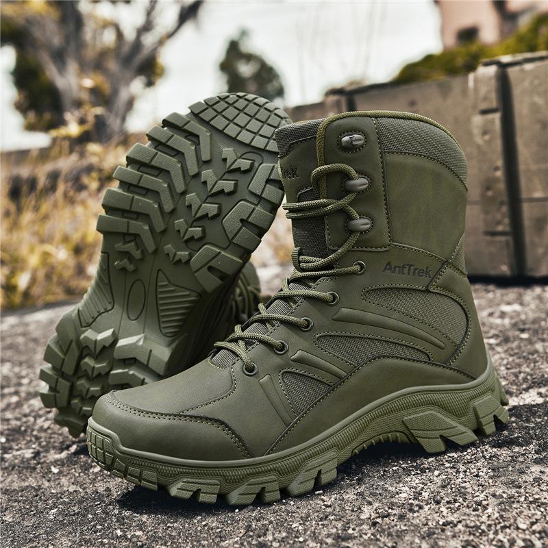 Men's Breathable Non-Slip High-Top Combat Hiking Boots, One Size Available, Adhesive Soles, In Stock