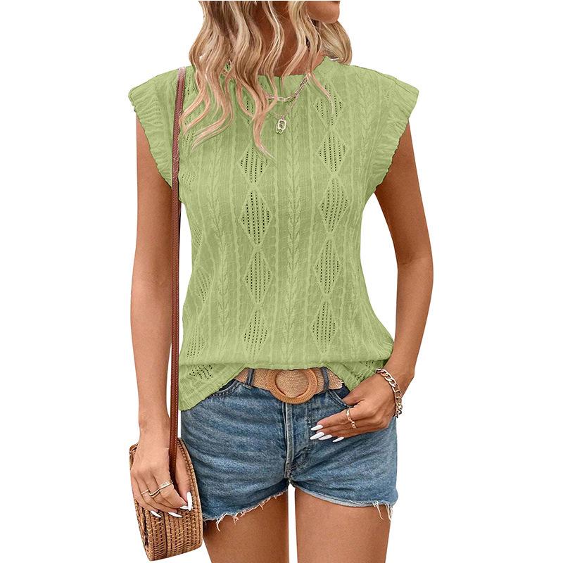 2025 Summer Women's Jacquard Round Neck Short Sleeve Loose T-shirt Vest