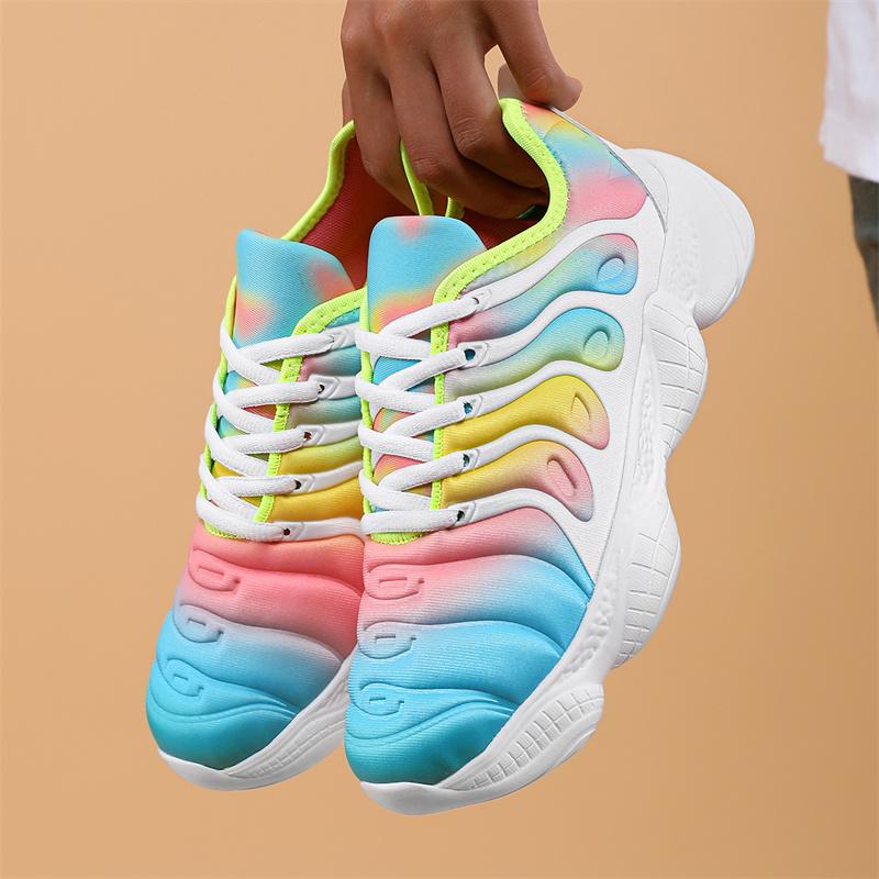 Zapatillas de deporte para mujer, zapatos de plataforma de color arcoíris a la moda, zapatos casuales para caminar, zapatos cómodos para exteriores para mujer