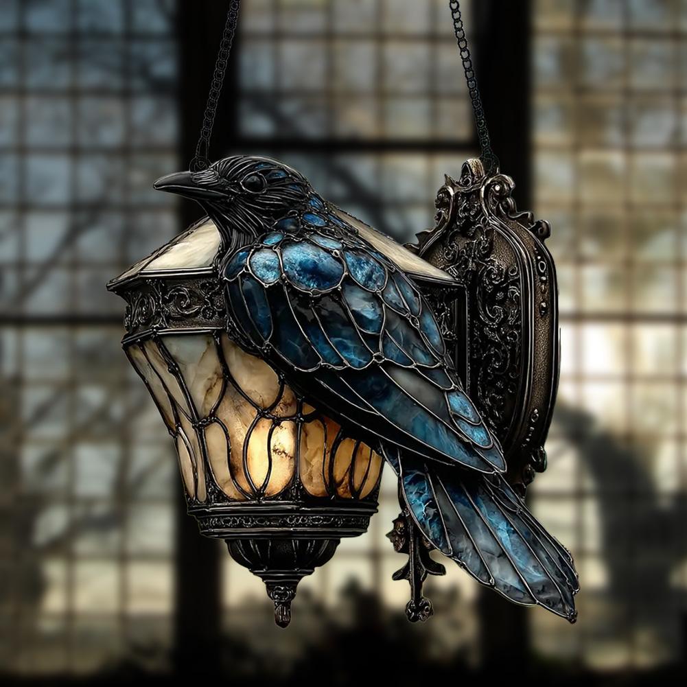Halloween Crow Lantern Suncatcher Decoration Acrylic 2D Flat Window Hanging Decoration Raven Hanging Ornament Halloween Decor