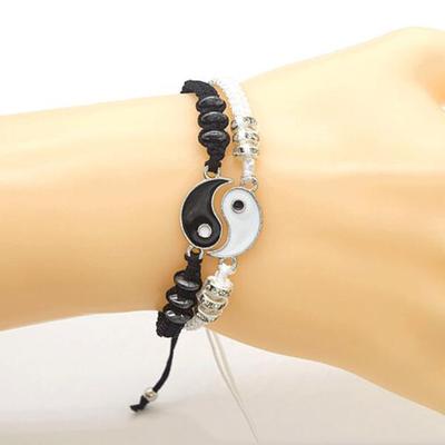 2 Matching  Alloy Taiji Weave Bracelet Manual Lnlaid Diamond Weave Hand Rope