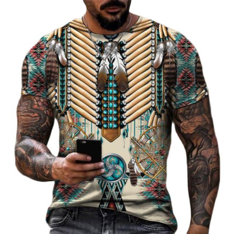 Summer Vintage Indian Style 3D Print T-Shirts Streetwear Men Casual Oversized O-Neck Short Sleeved T Shirt Tees Tops Clothing