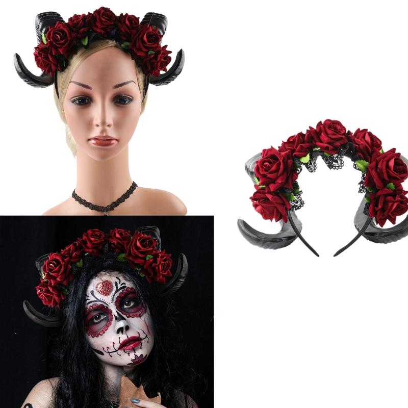 Gothic Lace Witch Costume Hair Hoop Gothic Dark Lace Horn Hair Styling for Live Show Headband Carnivals