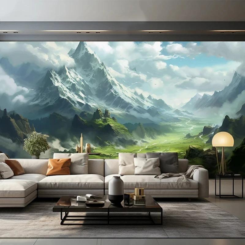 Nature Landscape Photo Mural Blue Sky Mountain Wallpaper 3d Creative Backdrop Wall Mural Decor