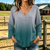 Women's Casual V-Neck Long Sleeve T-Shirt, Gradient Color Print Top for Everyday Wear