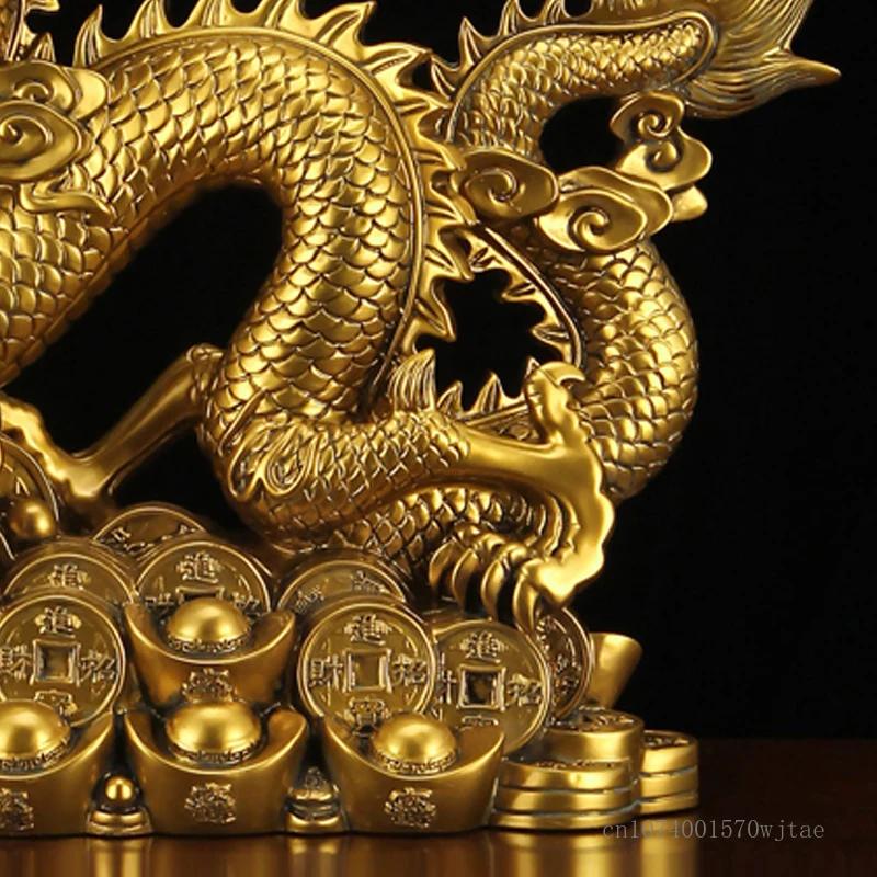 Chinese Creative Synthetic Resin Animal Dragon Sculpture, Blessing Crafts, Lucky Mascot, Living Room and Office Decorations, 1Pc