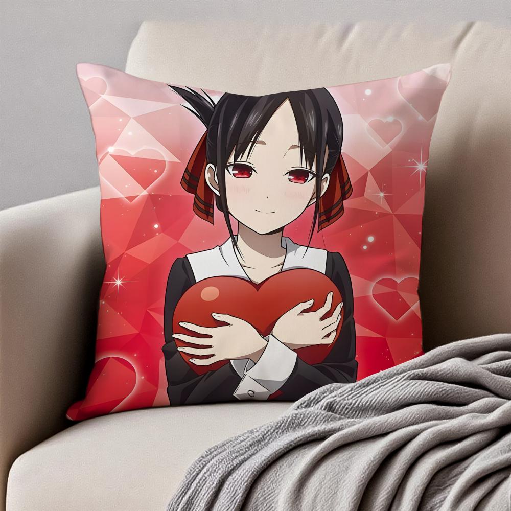Cute Romance Anime KKaguyasama Love Is War Cushion Cover Pillowcase Antidustmite Invisible Zipper Short Plush Sofa Cushion