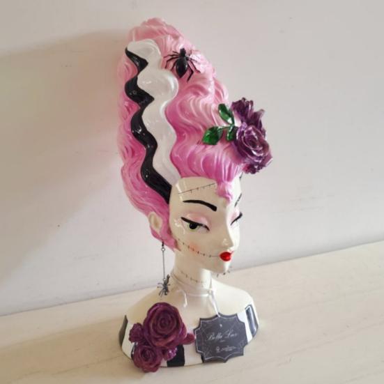 Halloween Pink Bride Bust Statue Creepy Spider Rose Ghost Bride Resin Figurine Sculpture Holiday Party Decoration Ornament