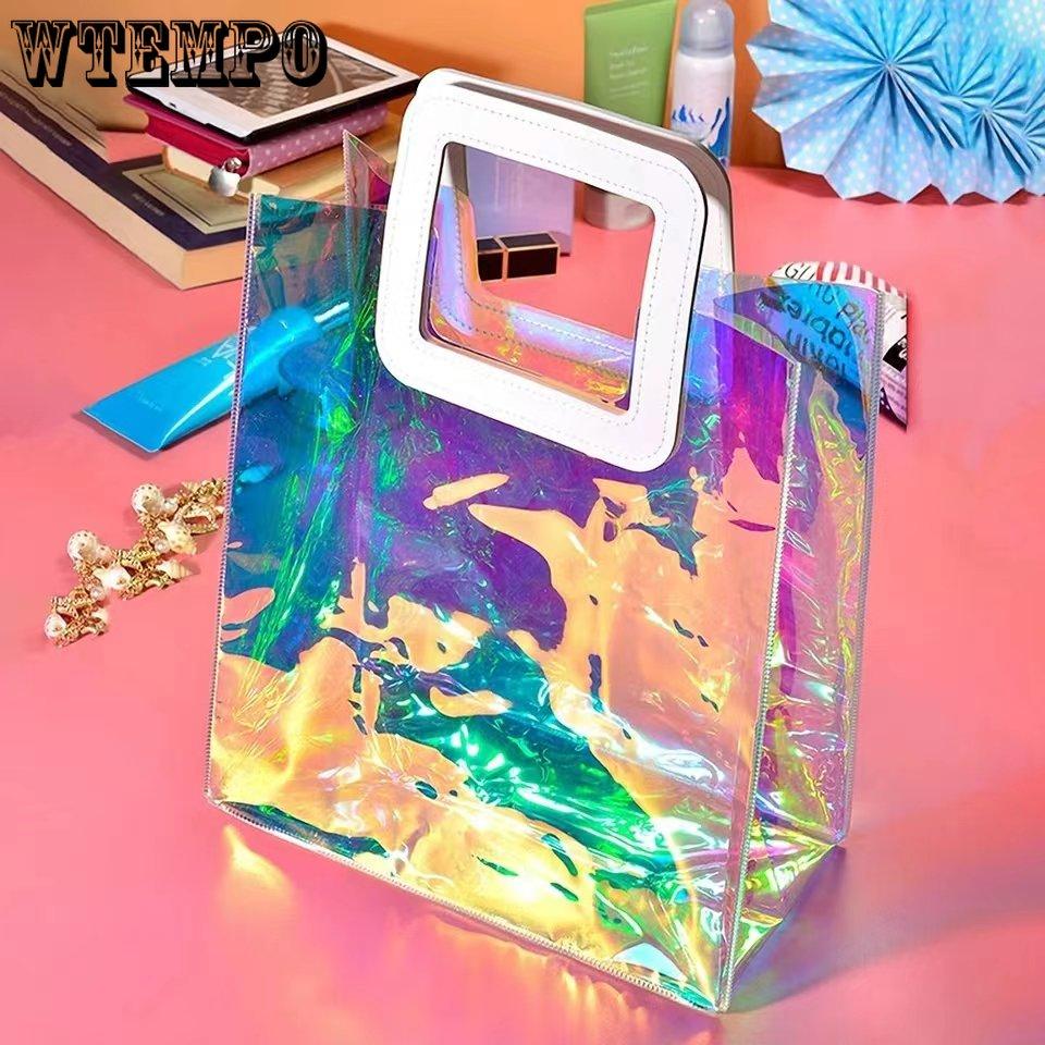 1pcs Reusable Laser Gift Bags with Handle, PVC Handbags, Heavy Duty Gift Wrap Bags Party Favors Bags