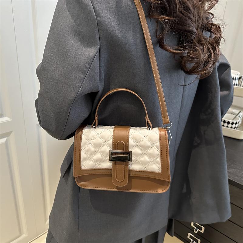 Korean Style Color Block Diamond Lattice Elegant Simple Stylish Crossbody Handbag for Women - Summer New Arrival Embroidery Small Square Bag