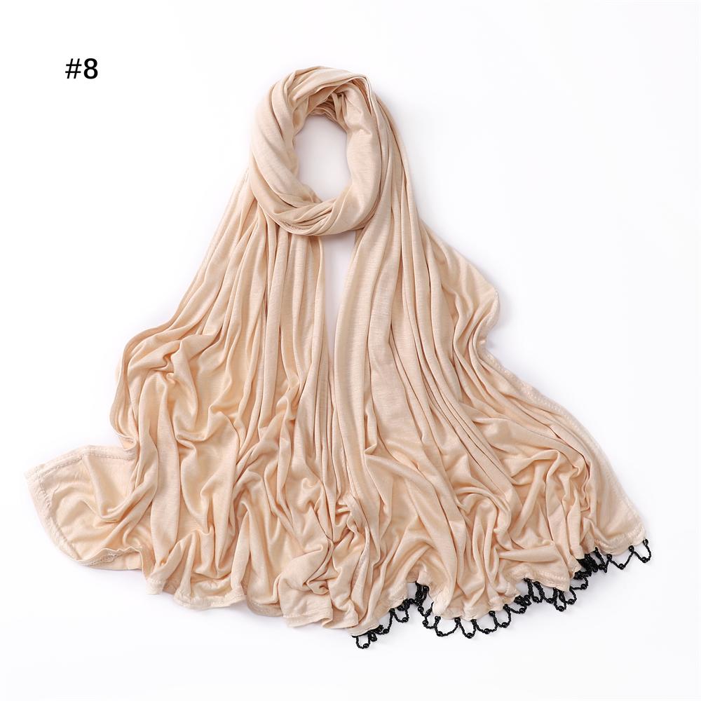 Handmade Beads Hijabs Mercerized Cotton Elasticity Jersey Hijab Muslim Women Basic Head Wrap Plain Solid Scarf Headscarf