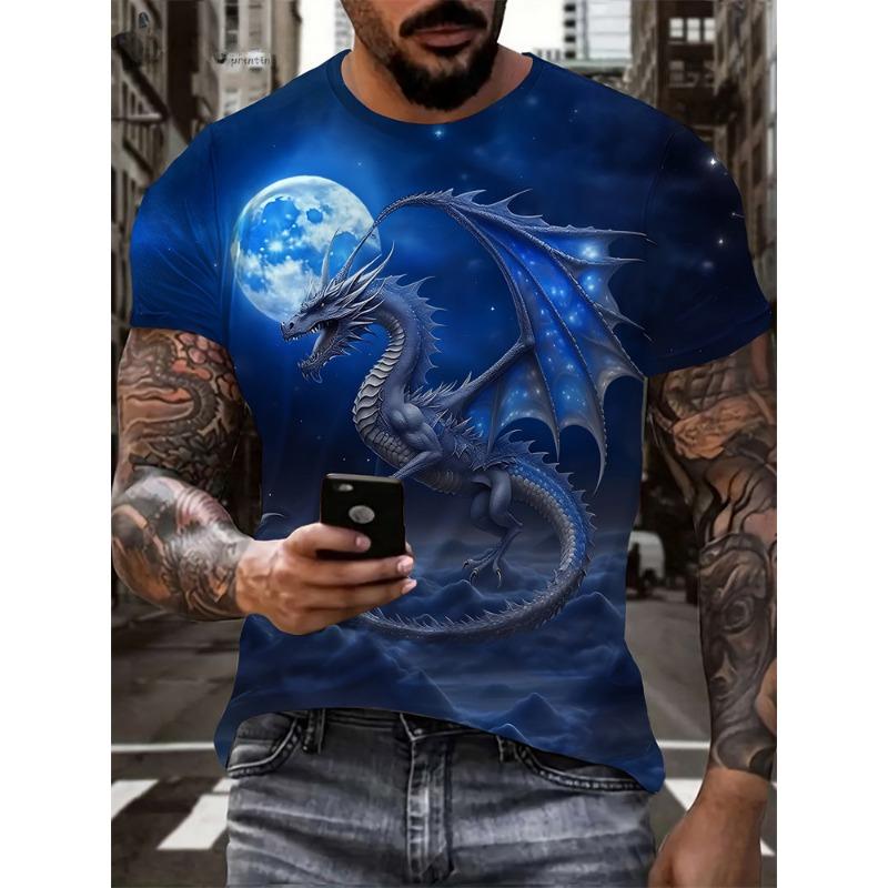 Fashion Personality Men T-Shirt Dragon Pattern 3D Printed Harajuku Street Short Sleeve O Neck T Shirts Oversized Tee Casual Tops
