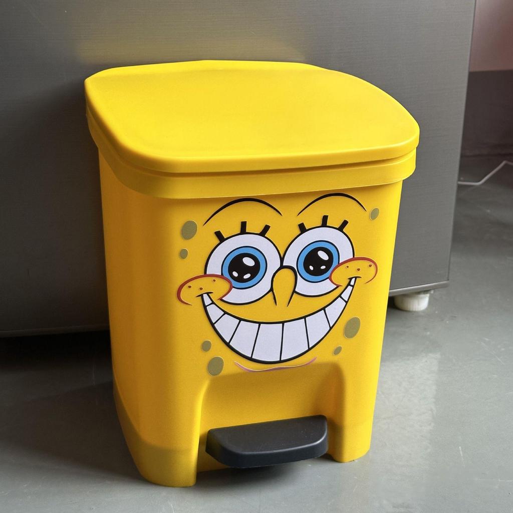 SpongeBob Cartoon Foot-Operated Trash Can with Lid for Living Room, Bedroom, Bathroom