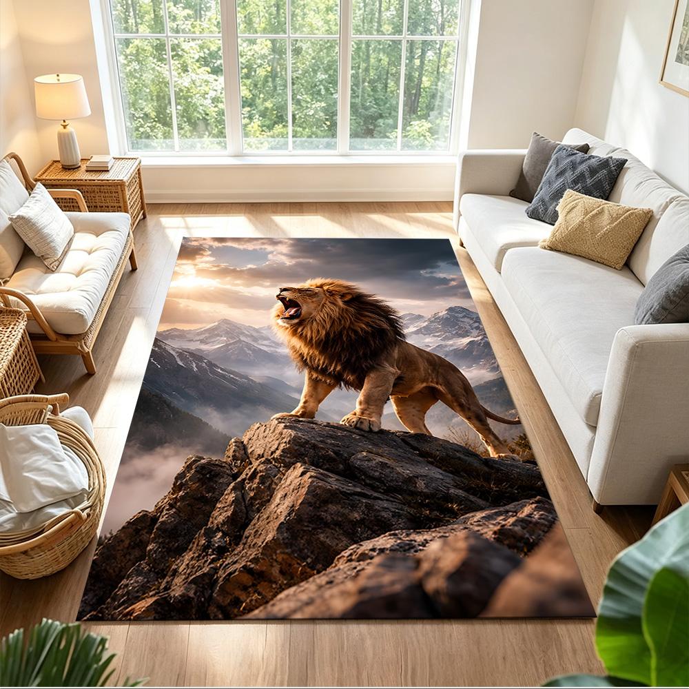 Lion Family Bonding Moment Non-Slip Home Carpet Design for Office Decor Living Room Gift
