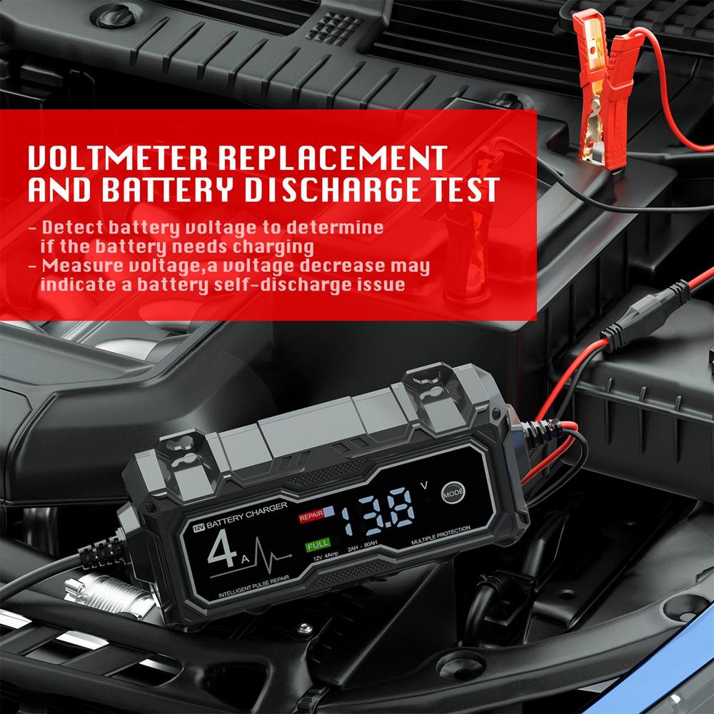 Portable Smart Car Battery Charger 12V 4A Motorcycle Truck Car Battery Fully Auto Repair Maintainer with LED Display