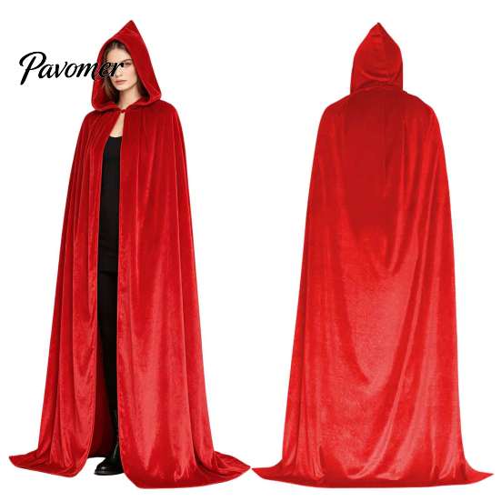 Theatrical Role Play Costume Unisex Adults Hooded Cloak, Velvet Vampire Wizard Cape, Renaissance Mysterious Witch Cape Medieval Halloween for Cosplay,