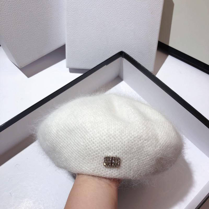 Autumn and Winter Women Beret Angola Rabbit Fur Beret Female Warm Octagonal Hat Fashion Painter Hat High-quality Cap