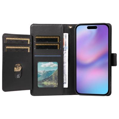 For iPhone 17 Case with Multi-Card Holder and Strap PU Leather Phone Cover Stand