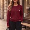 Women's Vintage Round Neck Long Sleeve Knit Cardigan with Heart Embroidery Sweater Jacket